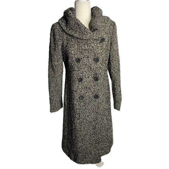 Calvin Klein Jackets & Blazers - Calvin Klein Tweed Wool Blend Coat 2 Black Grey Herringbone Pockets Tie Belt